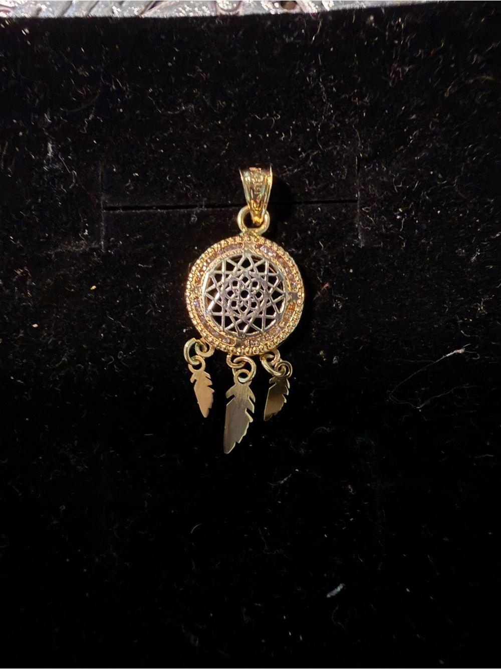 14k Gold Dreamcatcher Pendant Necklace - Elegant Feather Charm